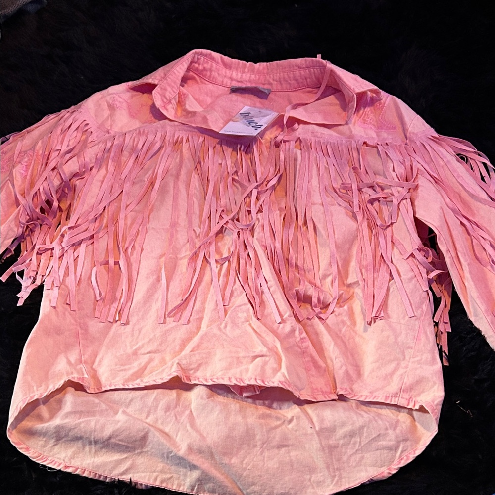 Pink Fringe Button Down Shirt
